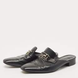 Hermes Black Leather Vincennes Mules Size 38