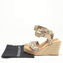 Pre Owned Hermes Metallic Woven Leather Sofia Espadrille Wedge Sandals Size 39