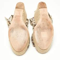 Pre Owned Hermes Metallic Woven Leather Sofia Espadrille Wedge Sandals Size 39