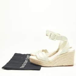 Pre Owned Hermes White Patent Leather Sofia Espadrille Wedge Sandals Size 40
