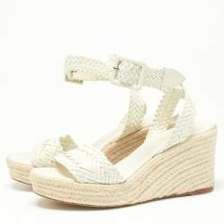 Pre Owned Hermes White Patent Leather Sofia Espadrille Wedge Sandals Size 40