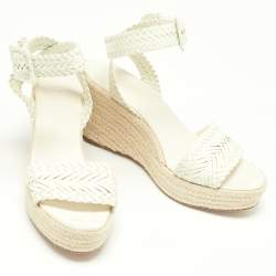 Pre Owned Hermes White Patent Leather Sofia Espadrille Wedge Sandals Size 40