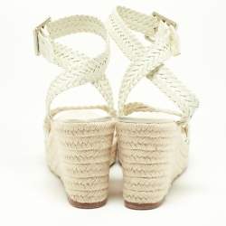 Pre Owned Hermes White Patent Leather Sofia Espadrille Wedge Sandals Size 40