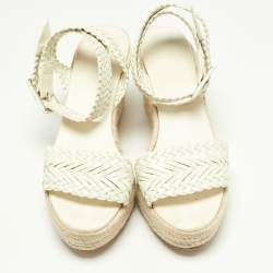 Pre Owned Hermes White Patent Leather Sofia Espadrille Wedge Sandals Size 40