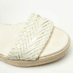 Pre Owned Hermes White Patent Leather Sofia Espadrille Wedge Sandals Size 40