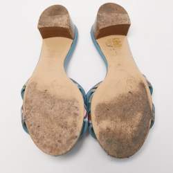 Pre Owned Hermes Blue Printed Oasis Sandals Size 36