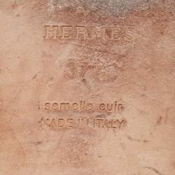 Pre Owned Hermes Brown Leather Oran Flat Slides Size 37.5