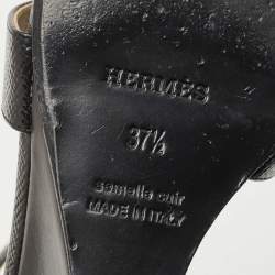 Hermes Black Patent Leather Legend Wedge Ankle Strap Sandals Size 37.5