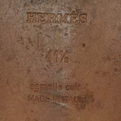 Pre Owned Hermes White Leather Oran Flat Slides Size 41.5