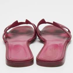 Pre Owned Hermes Purple Leather Oran Flat Slides Size 42