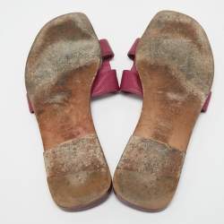 Pre Owned Hermes Purple Leather Oran Flat Slides Size 42