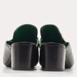 Hermes Black Leather Paradis Block Heel Mule Sandals Size 38.5