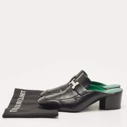 Hermes Black Leather Paradis Block Heel Mule Sandals Size 38.5