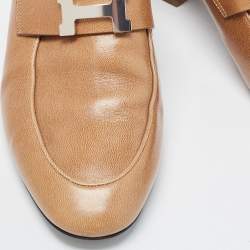 Pre Owned Hermes Brown Leather Oz Mules Size 38.5