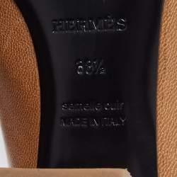 Pre Owned Hermes Brown Leather Oz Mules Size 38.5