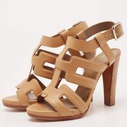 Hermes Brown Leather Strappy Slingback Sandals Size 38