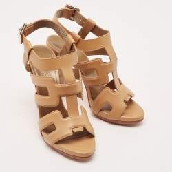 Hermes Brown Leather Strappy Slingback Sandals Size 38