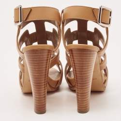 Hermes Brown Leather Strappy Slingback Sandals Size 38