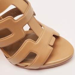 Hermes Brown Leather Strappy Slingback Sandals Size 38