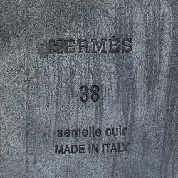 Pre Owned Hermes Black Satin Oran Crystals Slide Flats Size 38