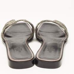 Hermes Metallic Silver Glitter Oran Flat Slides Size 36.5 