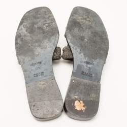 Hermes Metallic Silver Glitter Oran Flat Slides Size 36.5 