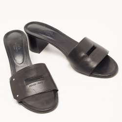 Hermes Black Leather View Slide Sandals Size 41