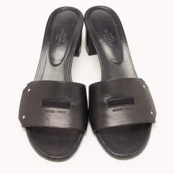 Hermes Black Leather View Slide Sandals Size 41