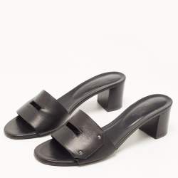 Hermes Black Leather View Slide Sandals Size 41