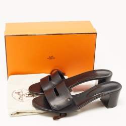 Hermes Black Leather View Slide Sandals Size 41