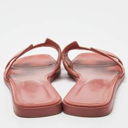 Hermes Peach Leather Oran Flat Slides Size 38 