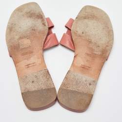 Hermes Peach Leather Oran Flat Slides Size 38 