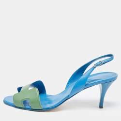 مملوكة مسبقًا Hermes Blue/Green Leather Night Slingback Sandals Size 40