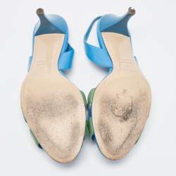 مملوكة مسبقًا Hermes Blue/Green Leather Night Slingback Sandals Size 40