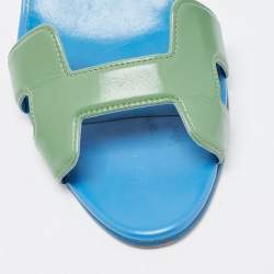 مملوكة مسبقًا Hermes Blue/Green Leather Night Slingback Sandals Size 40