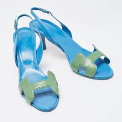 مملوكة مسبقًا Hermes Blue/Green Leather Night Slingback Sandals Size 40