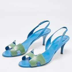 مملوكة مسبقًا Hermes Blue/Green Leather Night Slingback Sandals Size 40