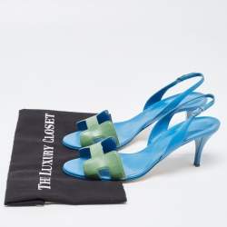 مملوكة مسبقًا Hermes Blue/Green Leather Night Slingback Sandals Size 40