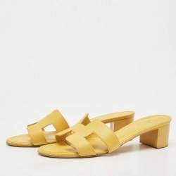 Hermes Yellow Leather Oasis Slide Sandals Size 37