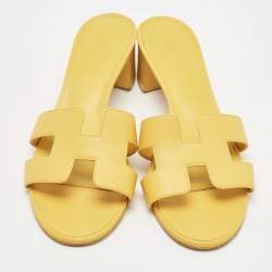 Hermes Yellow Leather Oasis Slide Sandals Size 37