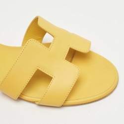 Hermes Yellow Leather Oasis Slide Sandals Size 37