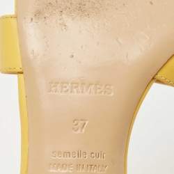 Hermes Yellow Leather Oasis Slide Sandals Size 37