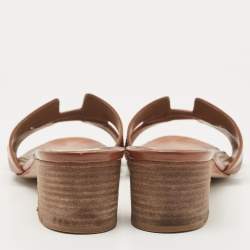 Pre Owned Hermes Brown Leather Oasis Slide Sandals Size 37