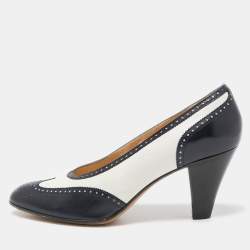 Pre Owned Hermes Blue/White Brogue Leather Round Toe Pumps Size 40