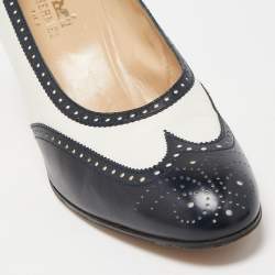 Pre Owned Hermes Blue/White Brogue Leather Round Toe Pumps Size 40