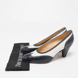 Pre Owned Hermes Blue/White Brogue Leather Round Toe Pumps Size 40