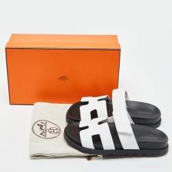 Pre Owned Hermes White Leather Chypre Flat Sandals Size 34