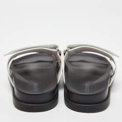 Pre Owned Hermes White Leather Chypre Flat Sandals Size 34