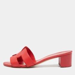 مملوكة مسبقًا Hermes Red Leather Oasis Slide Sandals Size 38