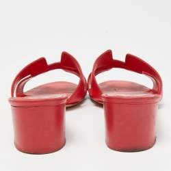 مملوكة مسبقًا Hermes Red Leather Oasis Slide Sandals Size 38